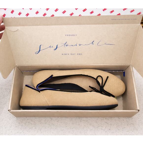 Rothy's Shoes - Rothy's The Ballet Flat Beige Colorway & Black Bow Size 10.5